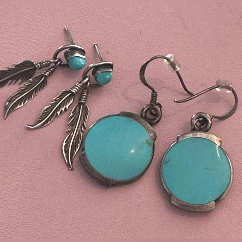 925 turquoise earring lot vintage feather - Picture 1 of 6